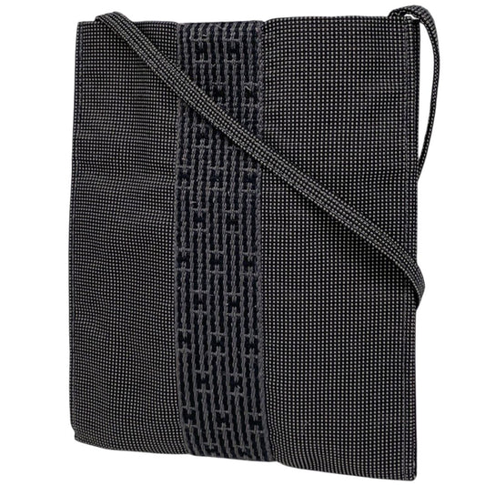 Hermes Her Line Pochette Logo Shoulder Bag Nylon Canvas Gray Black