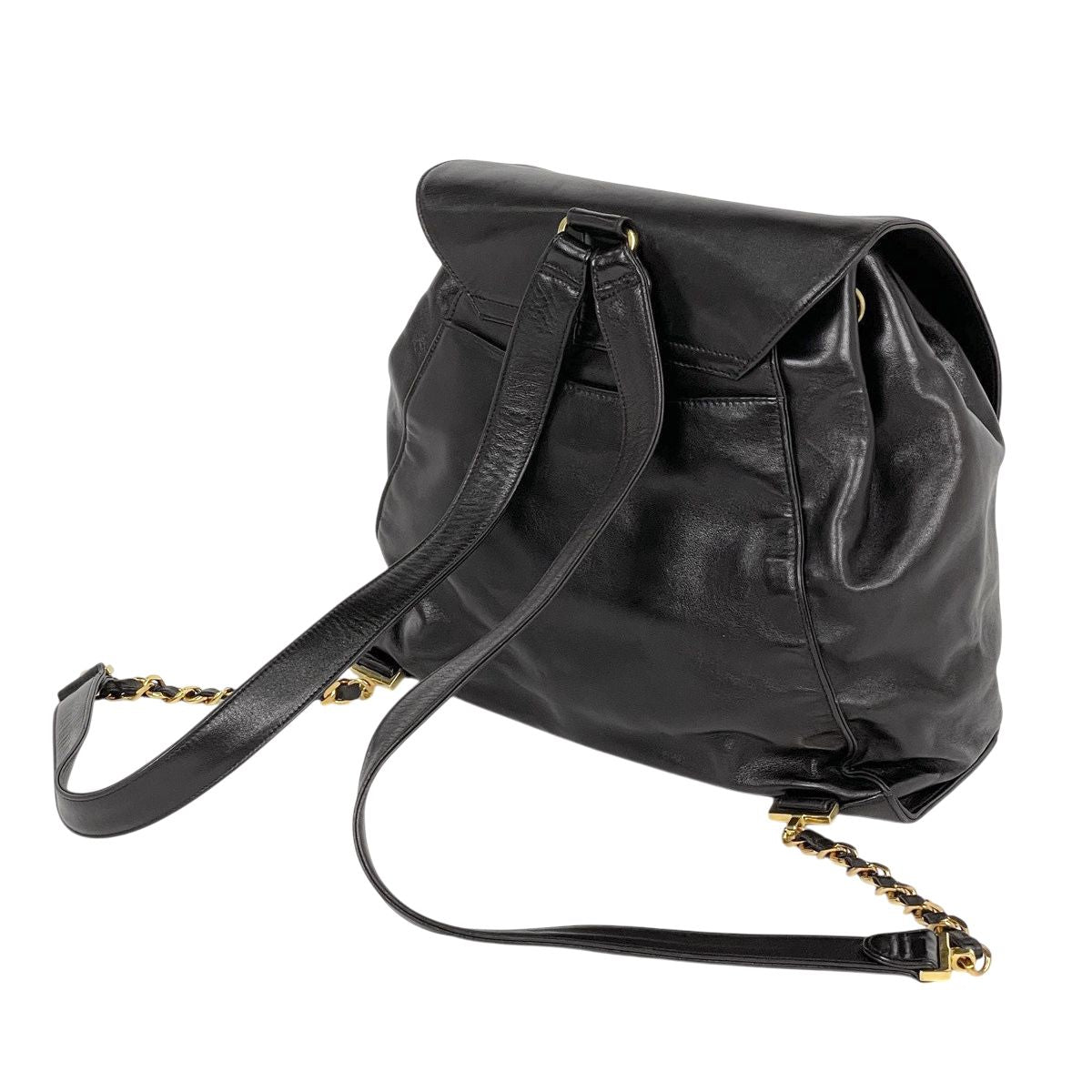 Chanel CC Logo Chain Backpack Leather Black — view 6