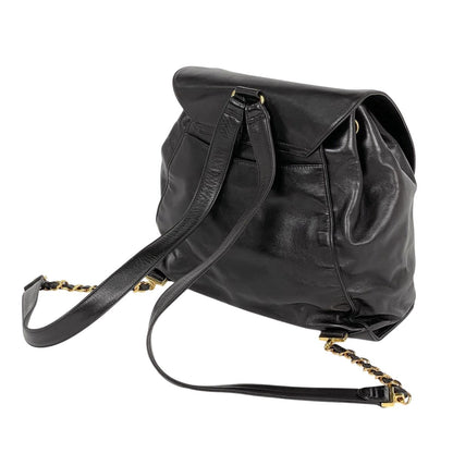Chanel CC Logo Chain Backpack Leather Black — view 6