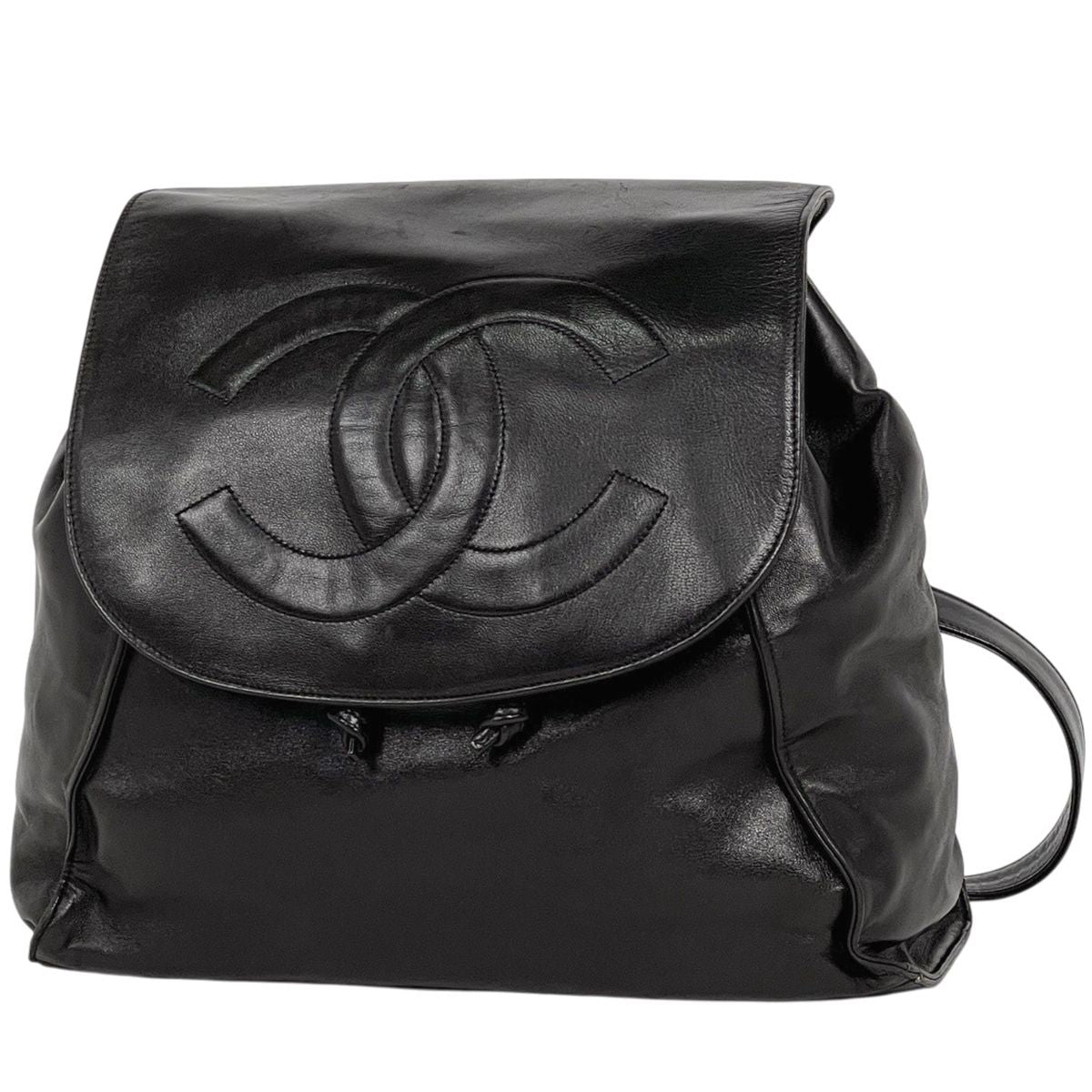 Chanel CC Logo Chain Backpack Leather Black