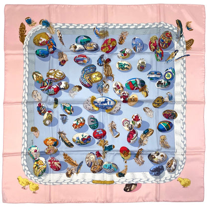 Hermes Carre 90 Couvee D Egg Scarf Silk Pink Blue Multicolor