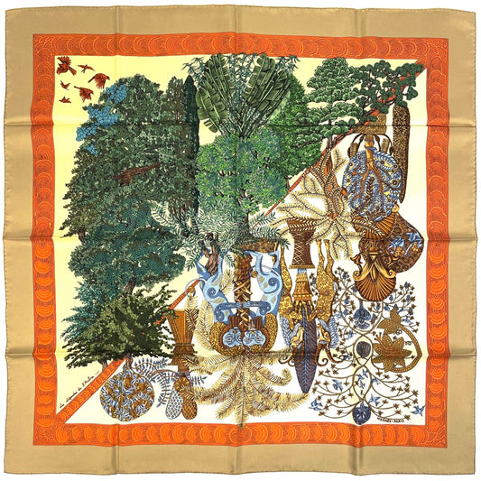 Hermes Carre 90 les Legendes de L'arbre Wood Legends Scarf Silk Beige Multicolor