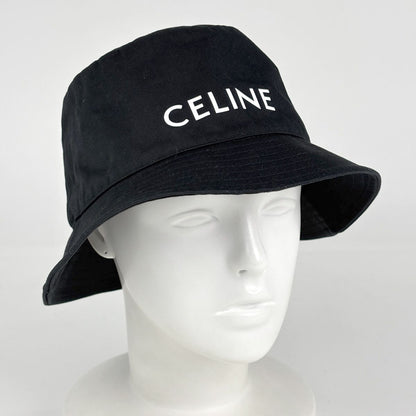 Celine Logo Hat Bucket Hat Cotton Black — view 5