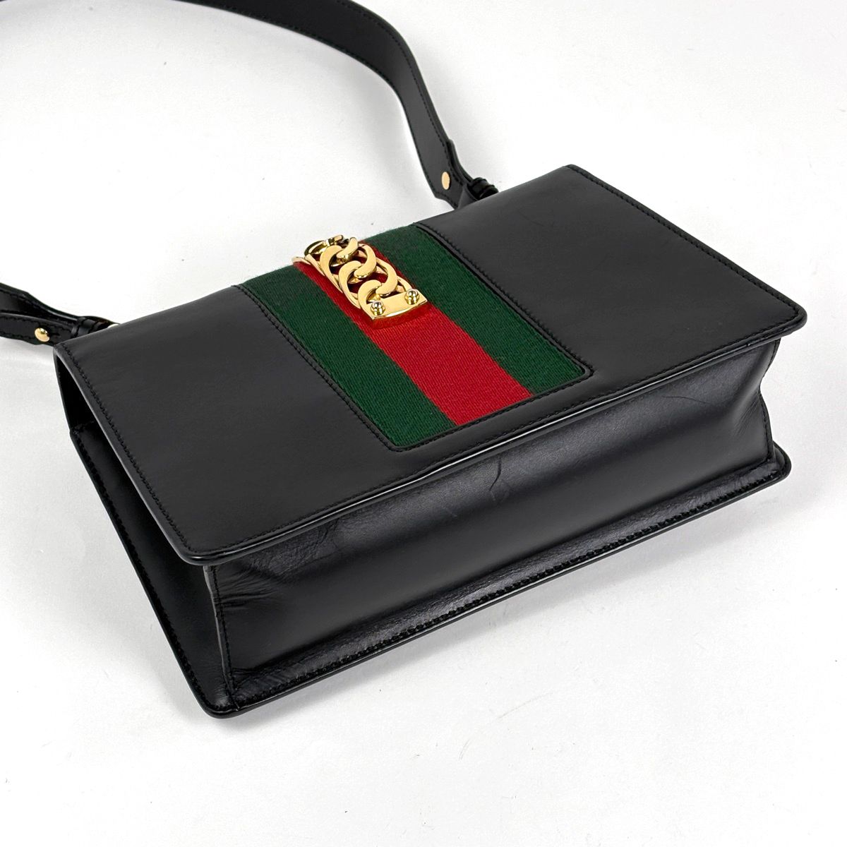 Gucci Sylvie Shoulder Bag Sherry Line Web Leather Black — view 2