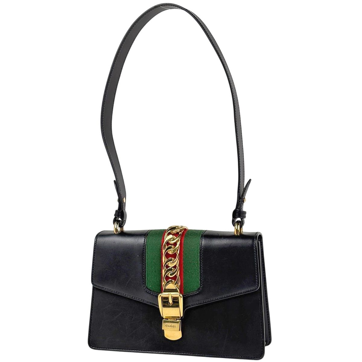 Gucci Sylvie Shoulder Bag Sherry Line Web Leather Black