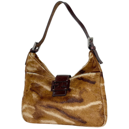 Fendi Zucca Logo Shoulder Bag Calf Hair Brown