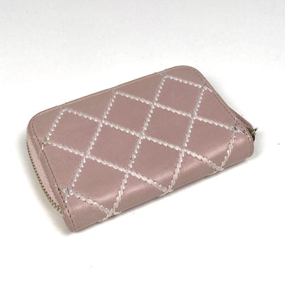 Chanel CC Logo Card Case Wild Stitch Coin Leather Pink — view 2