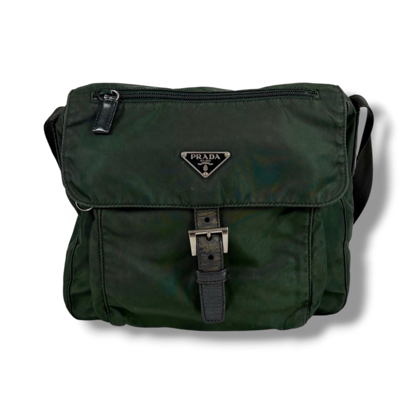 Prada Triangle Logo Shoulder Bag Cross Khaki Tessuto — view 2