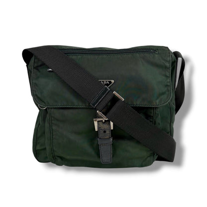 Prada Triangle Logo Shoulder Bag Cross Khaki Tessuto