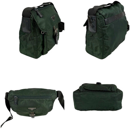 Prada Triangle Logo Shoulder Bag Cross Khaki Tessuto — view 4