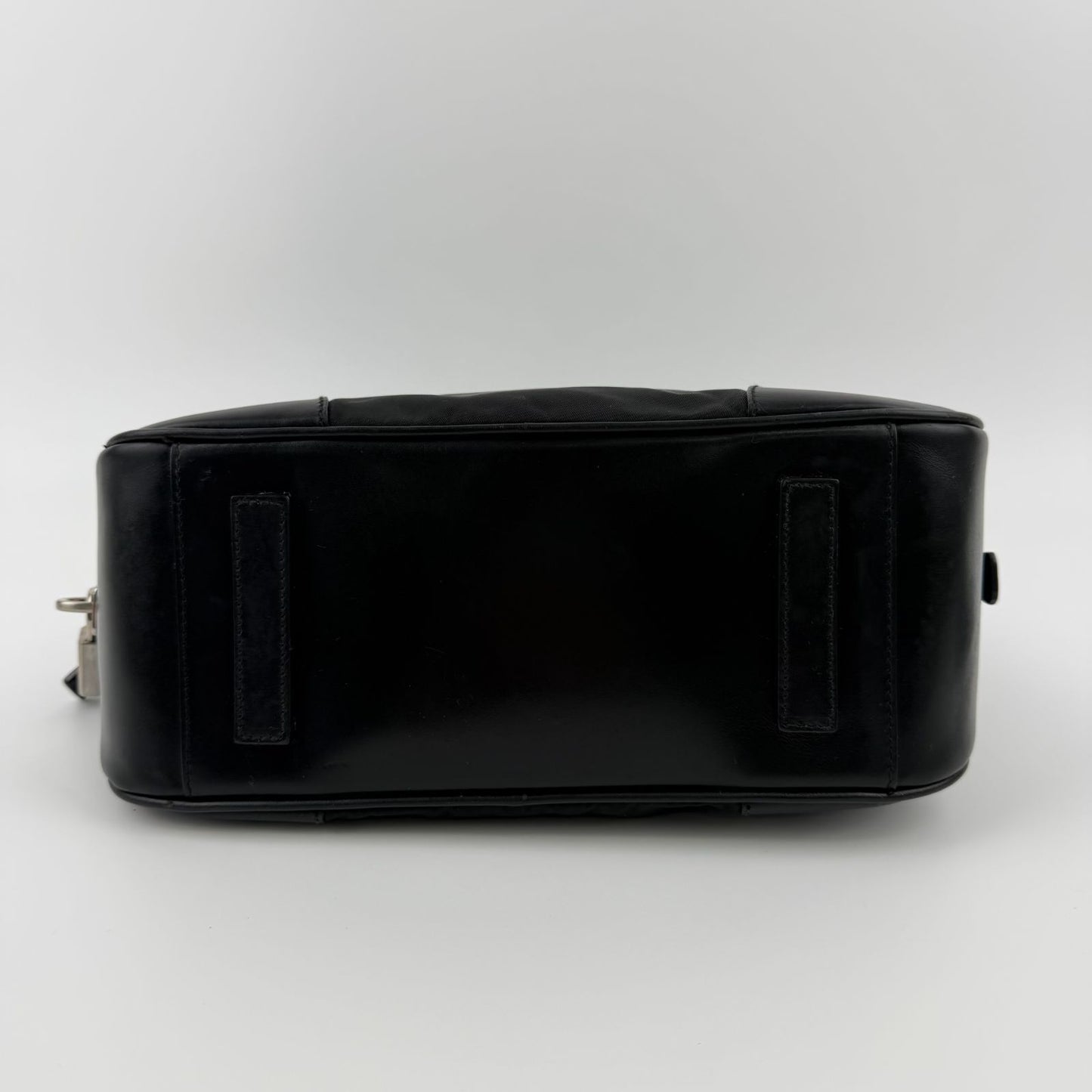 Prada Tote Shoulder Bag Black Leather Nylon Vintage — view 5
