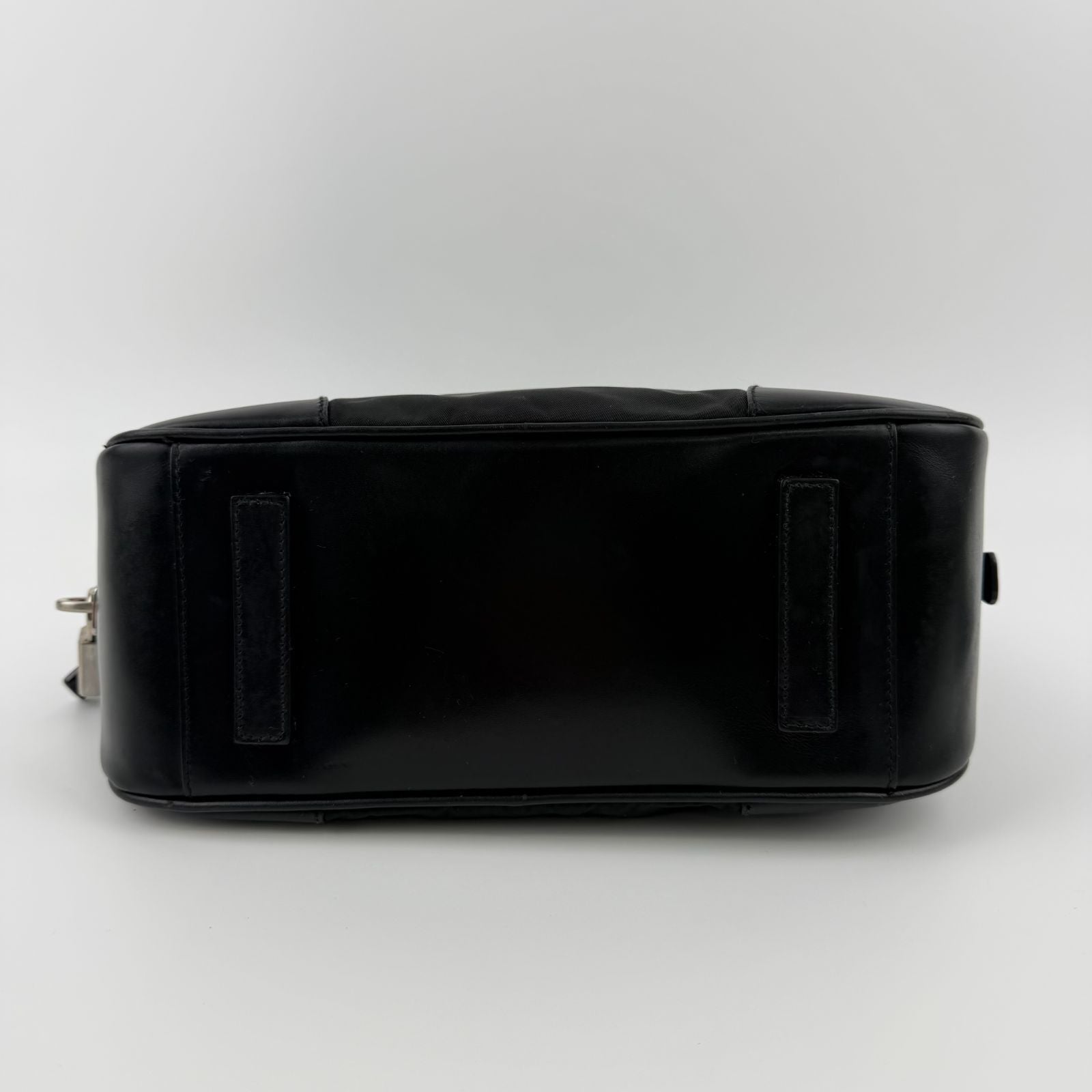 Prada Tote Shoulder Bag Black Leather Nylon Vintage — view 5