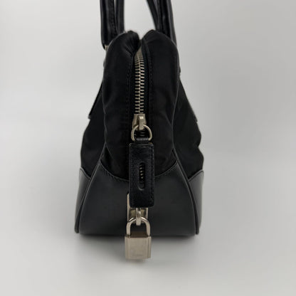 Prada Tote Shoulder Bag Black Leather Nylon Vintage — view 4