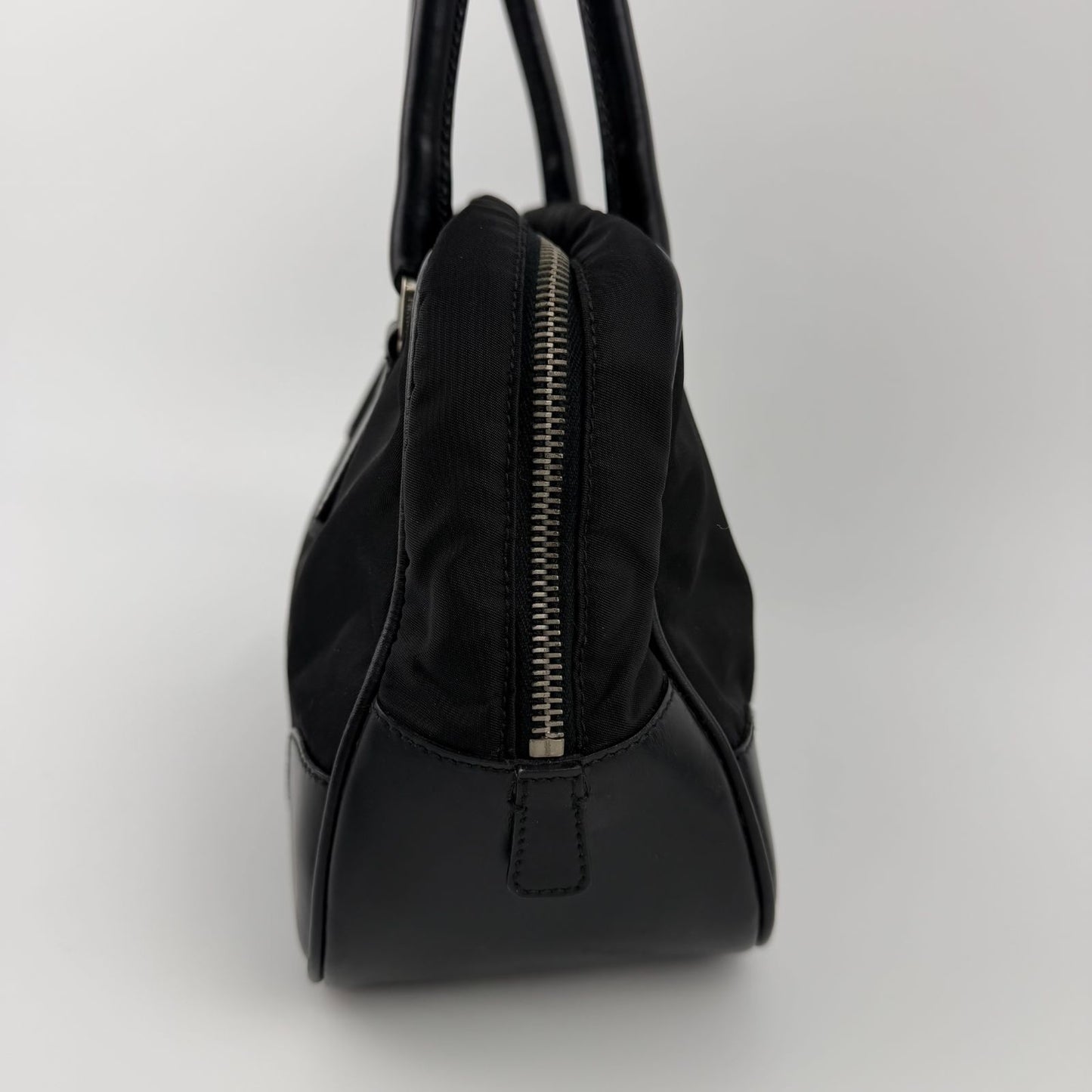 Prada Tote Shoulder Bag Black Leather Nylon Vintage — view 3