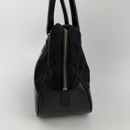 Prada Tote Shoulder Bag Black Leather Nylon Vintage — view 3