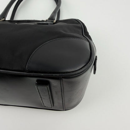 Prada Tote Shoulder Bag Black Leather Nylon Vintage — view 6