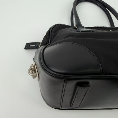 Prada Tote Shoulder Bag Black Leather Nylon Vintage — view 7