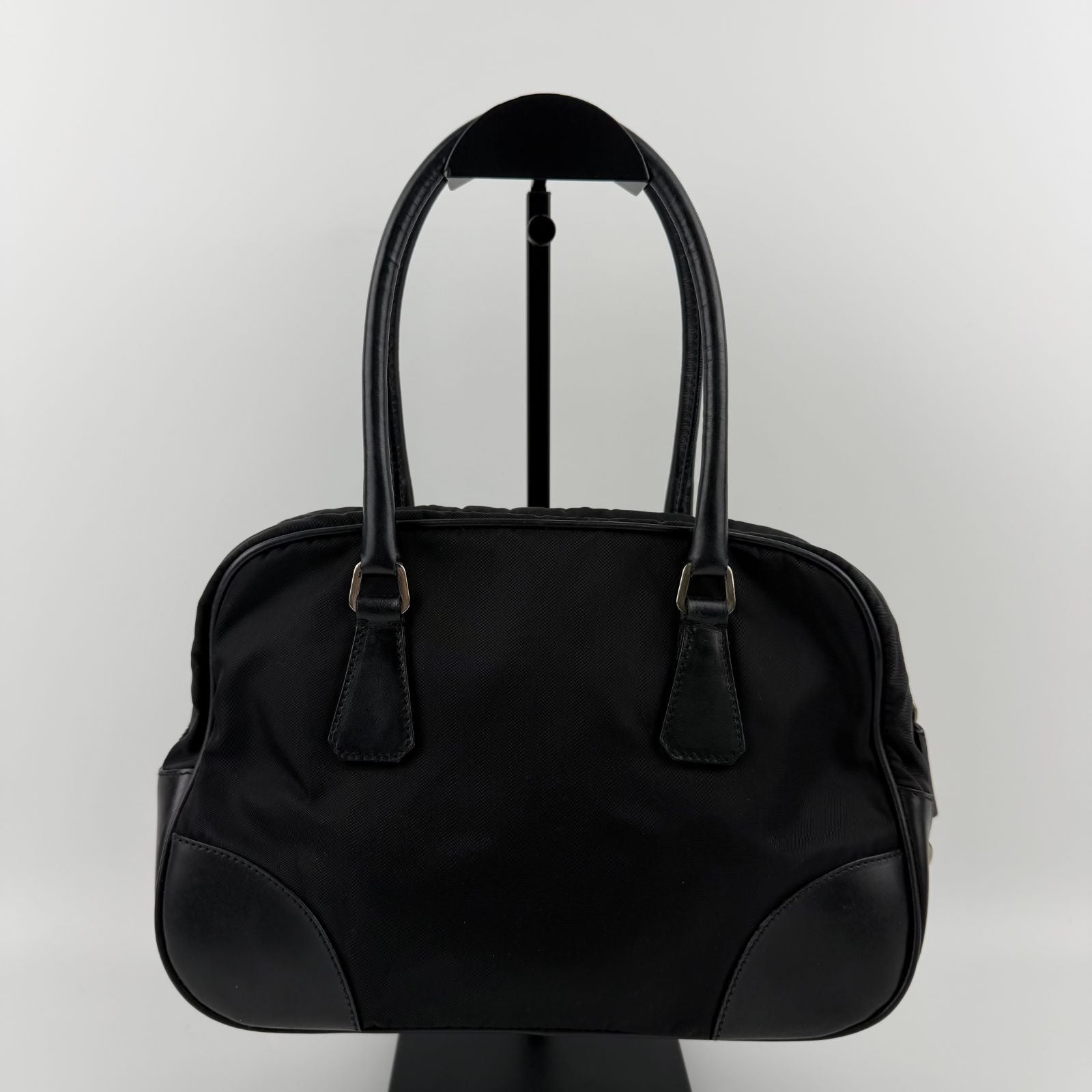 Prada Tote Shoulder Bag Black Leather Nylon Vintage — view 2