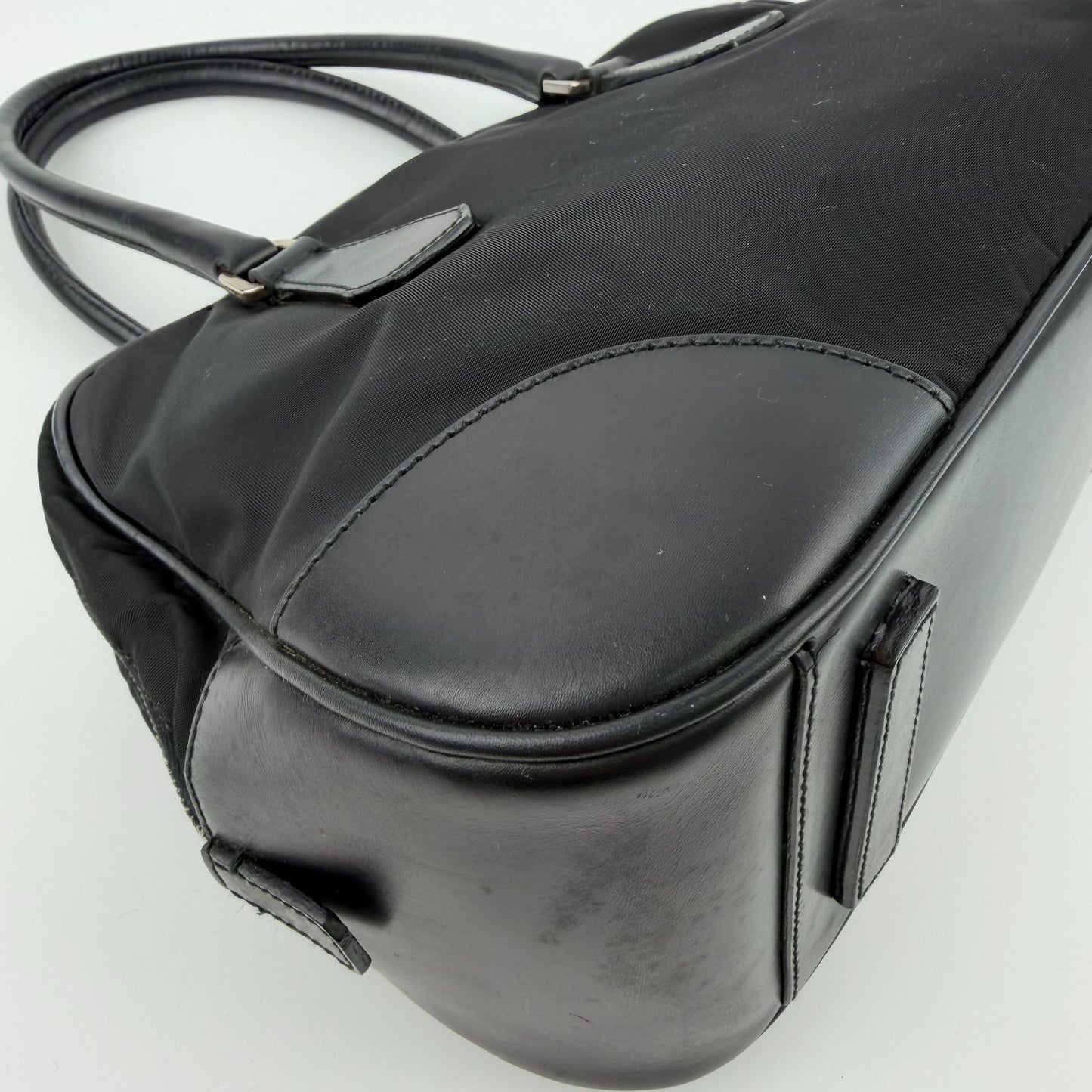 Prada Tote Shoulder Bag Black Leather Nylon Vintage — view 9