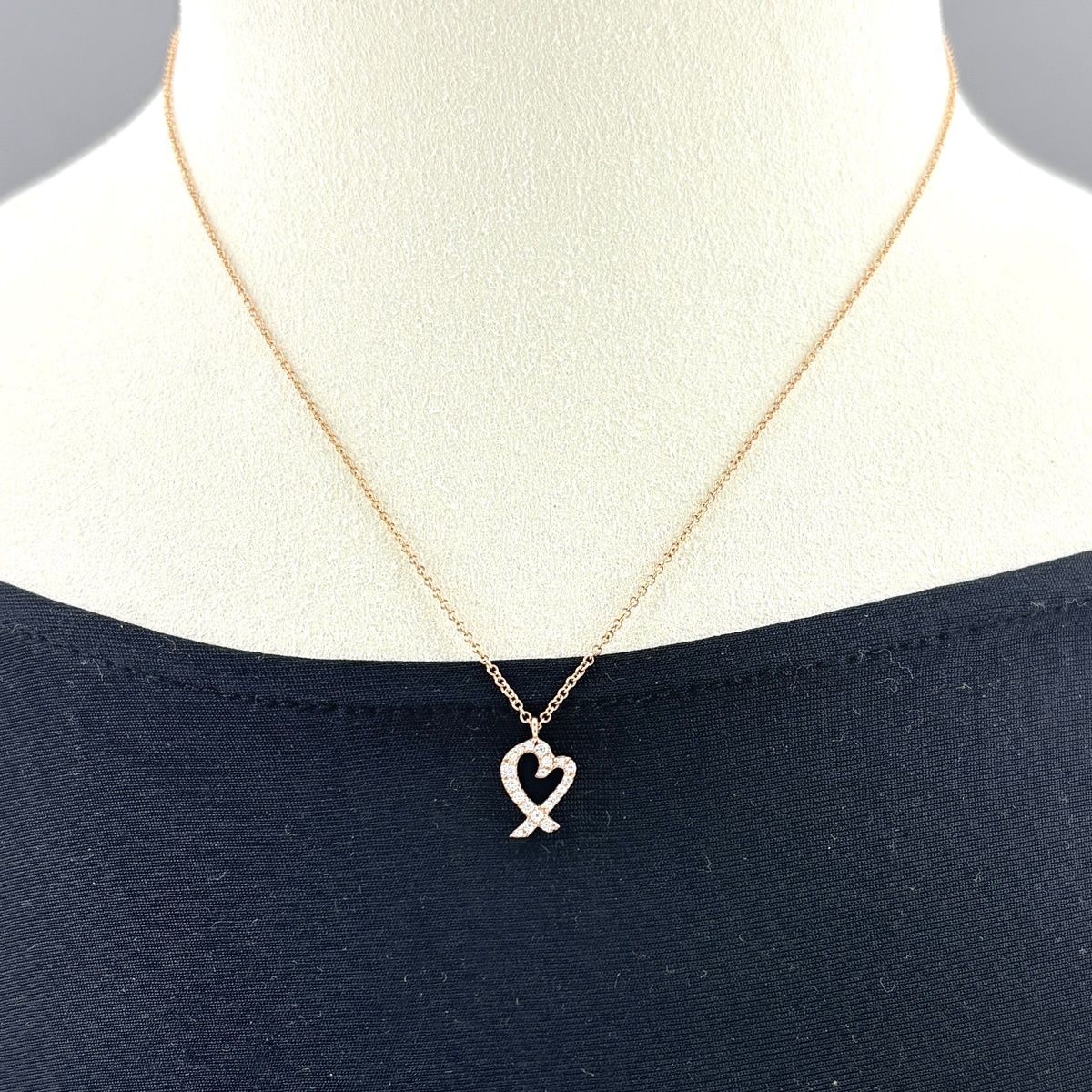 Tiffany & Co Loving Heart Diamond Necklace Pink Gold Pendant Pave Paloma Picasso — view 4