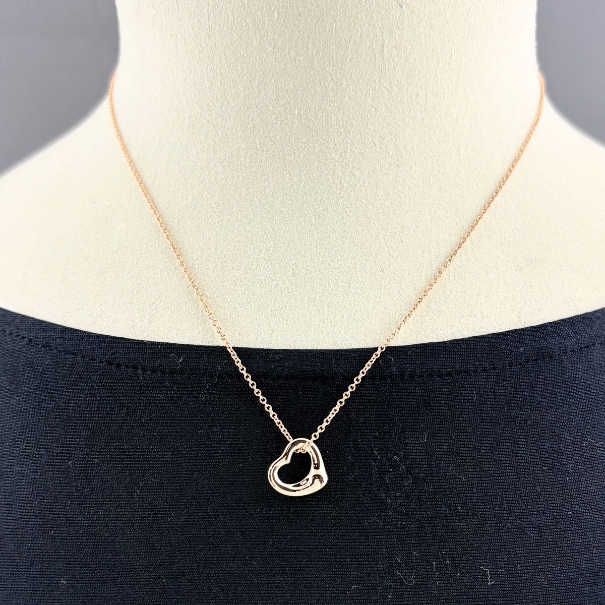 Tiffany & Co Open Heart Mini Necklace PG Pink Gold Pendant Elsa Peretti — view 3