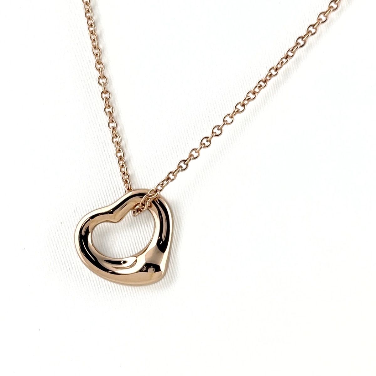 Tiffany & Co Open Heart Mini Necklace PG Pink Gold Pendant Elsa Peretti