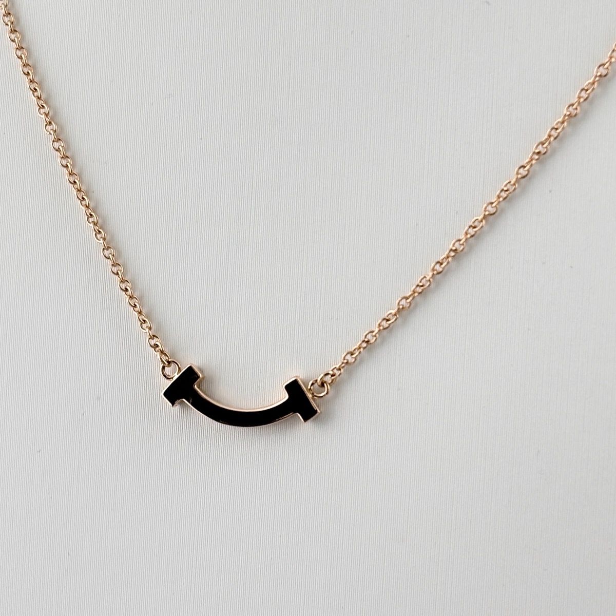 Tiffany & Co T Smile Diamond Mini Necklace PG Pink Gold Pendant Melee — view 3