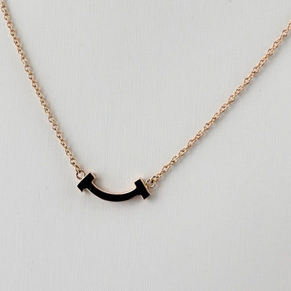 Tiffany & Co T Smile Diamond Mini Necklace PG Pink Gold Pendant Melee — view 3
