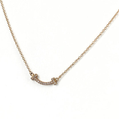 Tiffany & Co T Smile Diamond Mini Necklace PG Pink Gold Pendant Melee