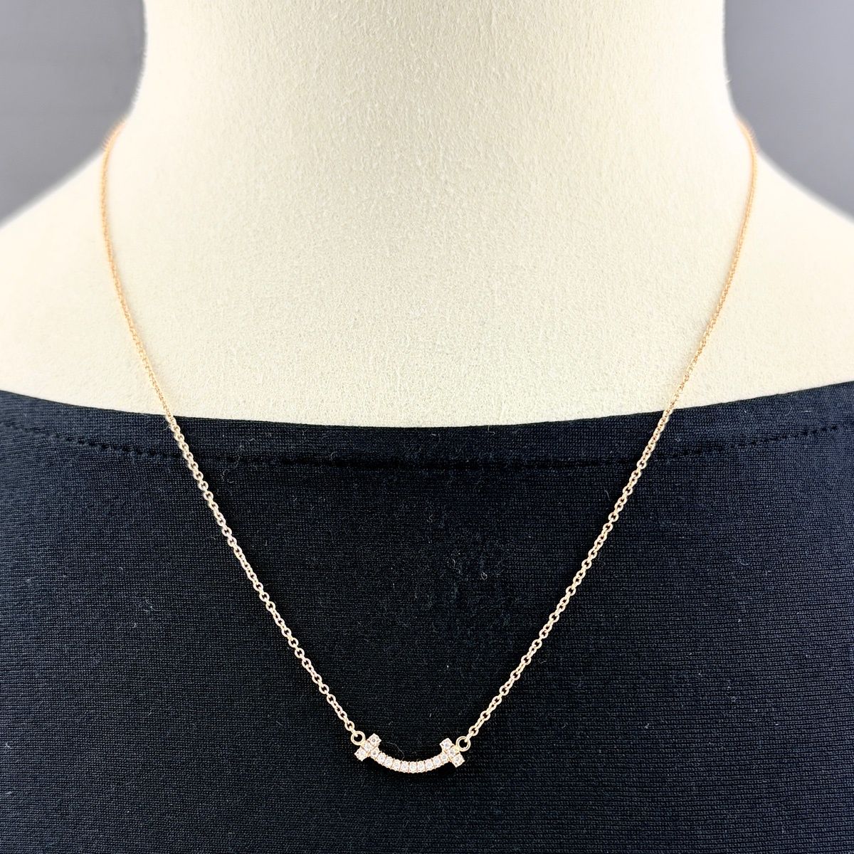 Tiffany & Co T Smile Diamond Mini Necklace PG Pink Gold Pendant Melee — view 4