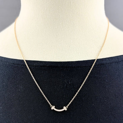 Tiffany & Co T Smile Diamond Mini Necklace PG Pink Gold Pendant Melee — view 4