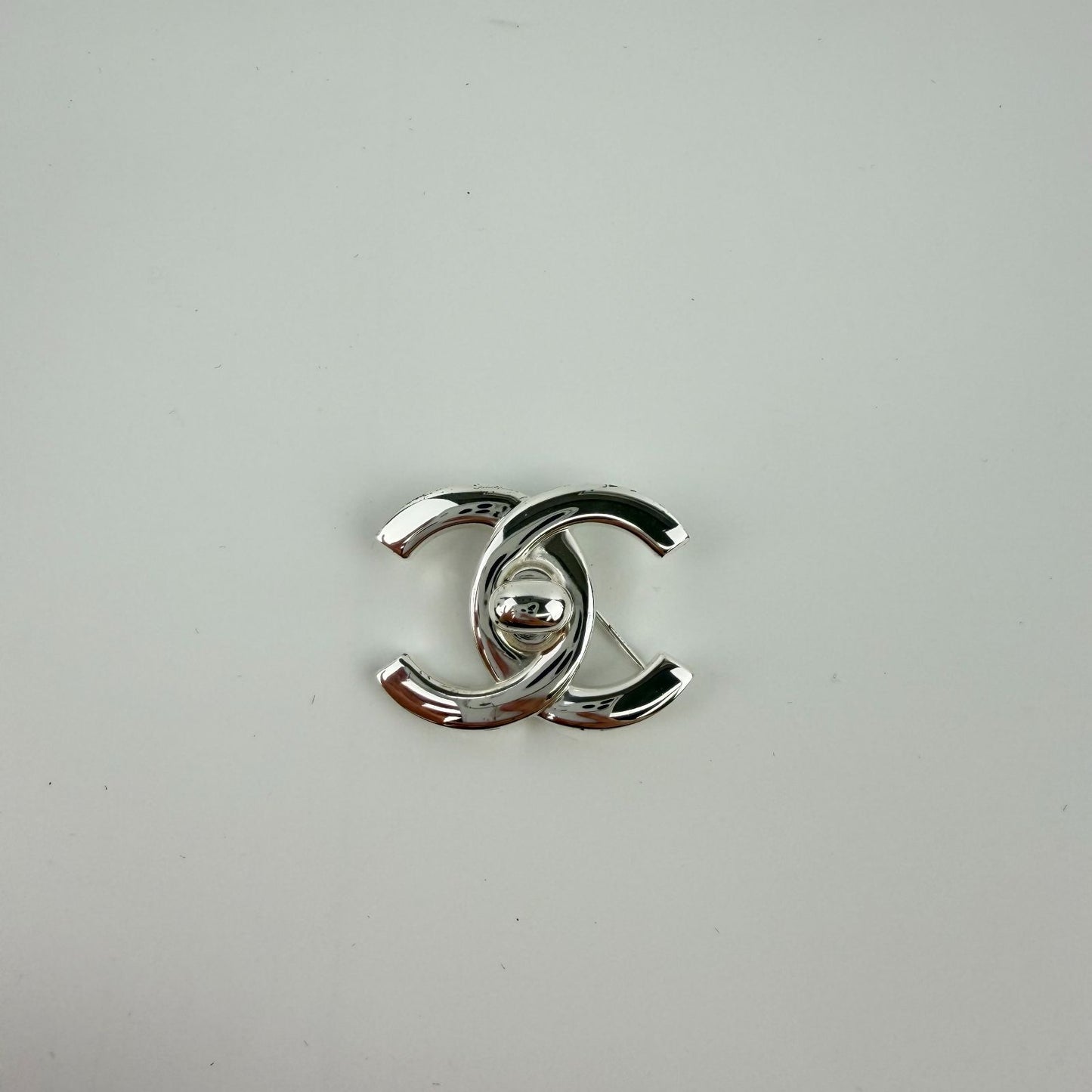 Chanel CC Logo Turnlock Brooch Silver Vintage