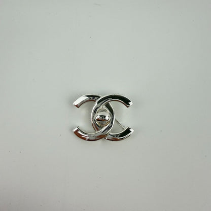Chanel CC Logo Turnlock Brooch Silver Vintage