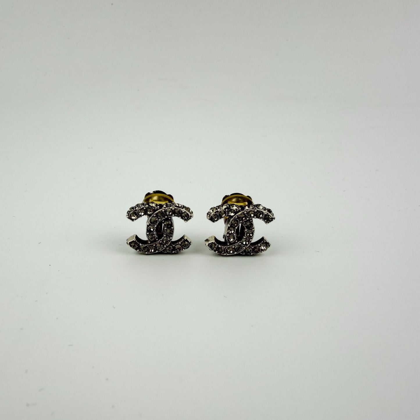 Chanel CC Logo Earrings Silver Vintage