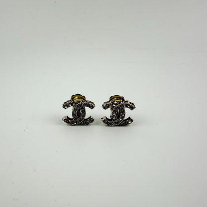Chanel CC Logo Earrings Silver Vintage