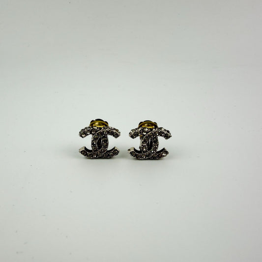 Chanel CC Logo Earrings Silver Vintage