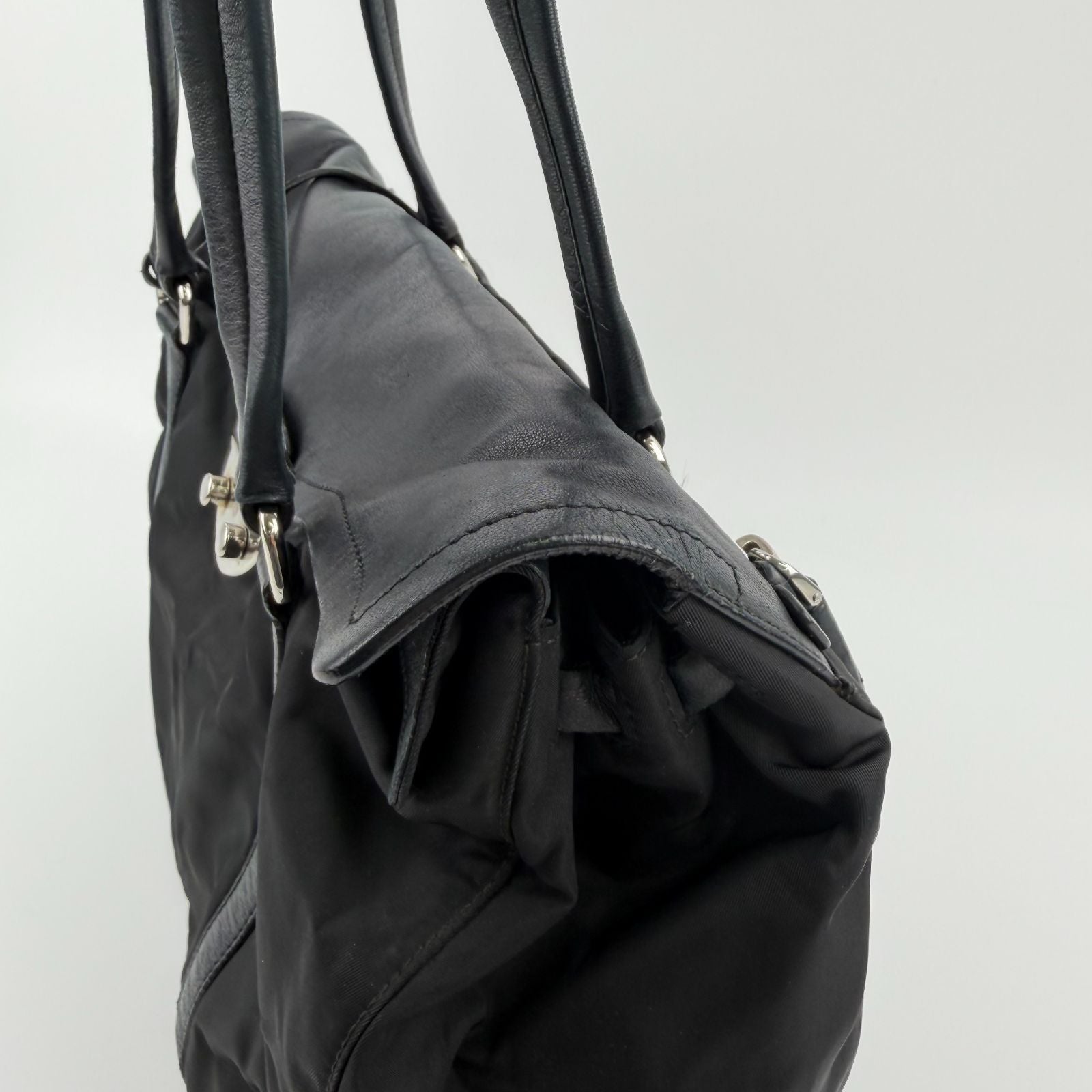 Prada Pocono Tote Black Nylon Leather Vintage — view 6
