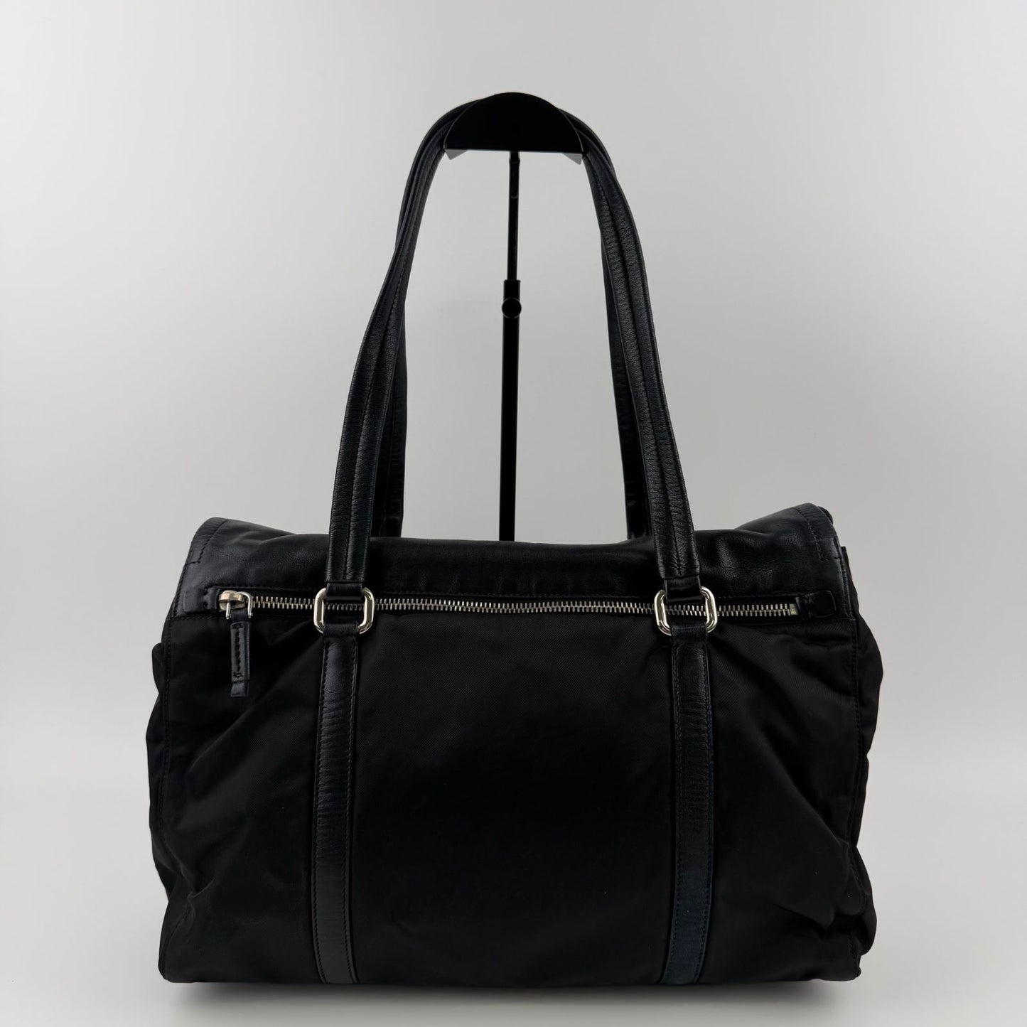 Prada Pocono Tote Black Nylon Leather Vintage — view 2
