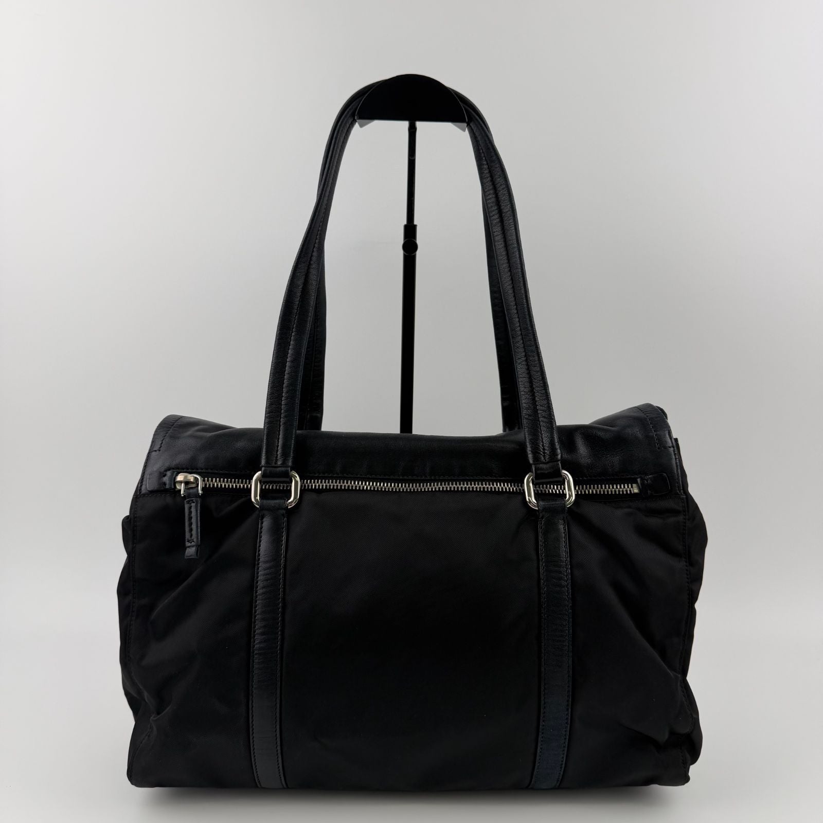 Prada Pocono Tote Black Nylon Leather Vintage — view 2