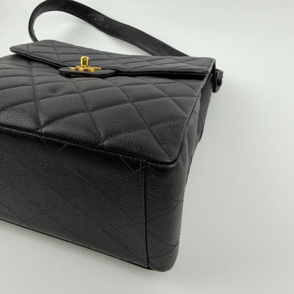 Chanel CC Logo Quilted Double Face Shoulder Bag Black Caviar Leather Vintage — view 8