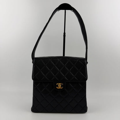 Chanel CC Logo Quilted Double Face Shoulder Bag Black Caviar Leather Vintage