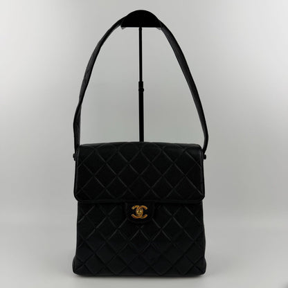 Chanel CC Logo Quilted Double Face Shoulder Bag Black Caviar Leather Vintage — view 2