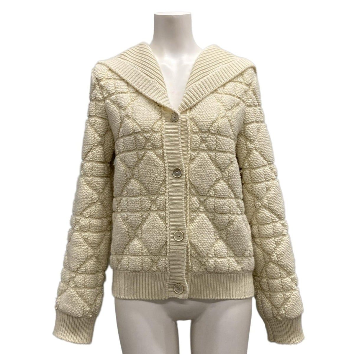 Dior Cardigan I 38 Ivory Long Sleeve Knit Cannage Back Logo Wool