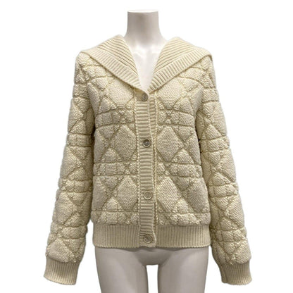 Dior Cardigan I 38 Ivory Long Sleeve Knit Cannage Back Logo Wool