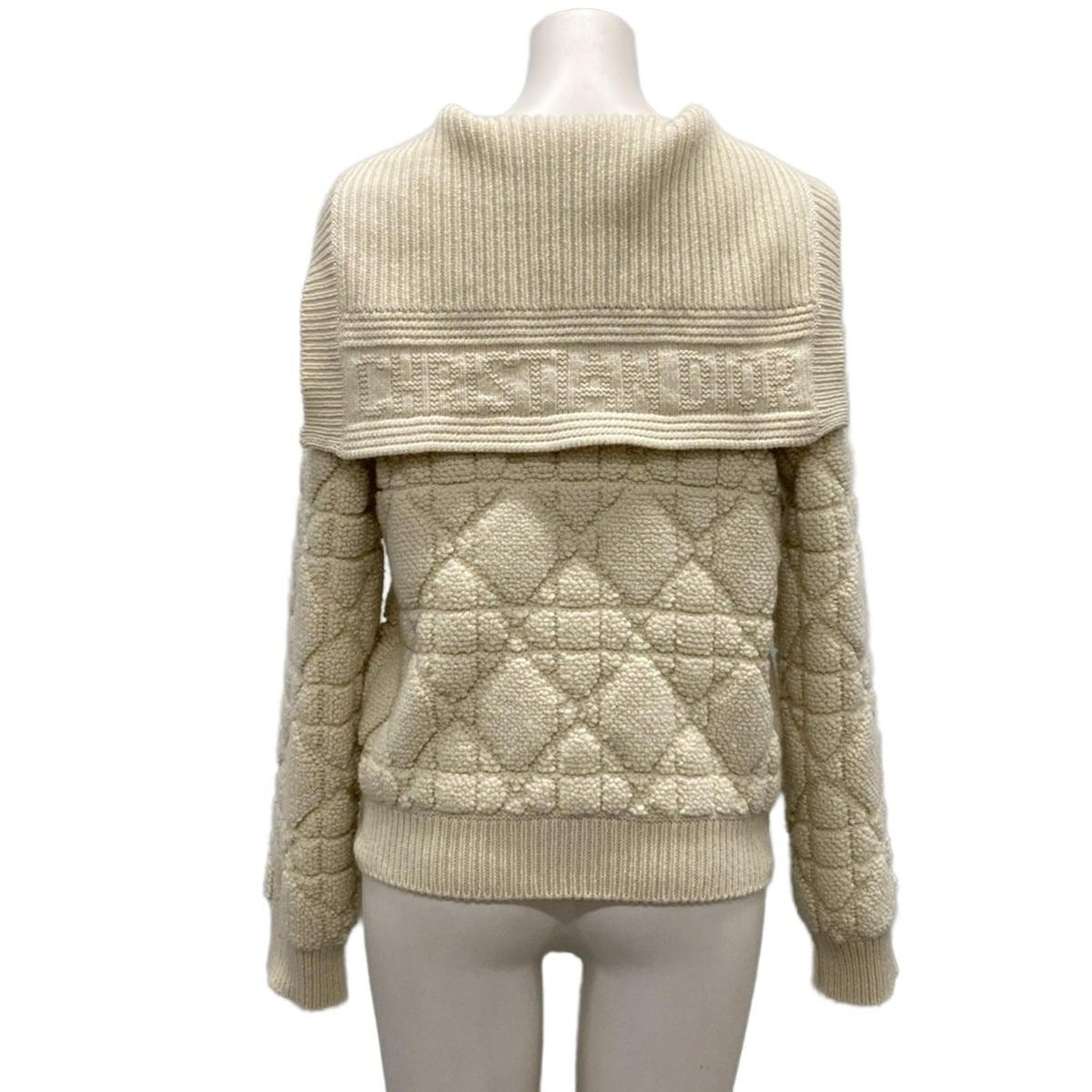 Dior Cardigan I 38 Ivory Long Sleeve Knit Cannage Back Logo Wool — view 2
