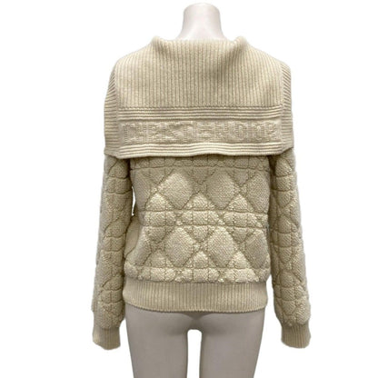 Dior Cardigan I 38 Ivory Long Sleeve Knit Cannage Back Logo Wool — view 2