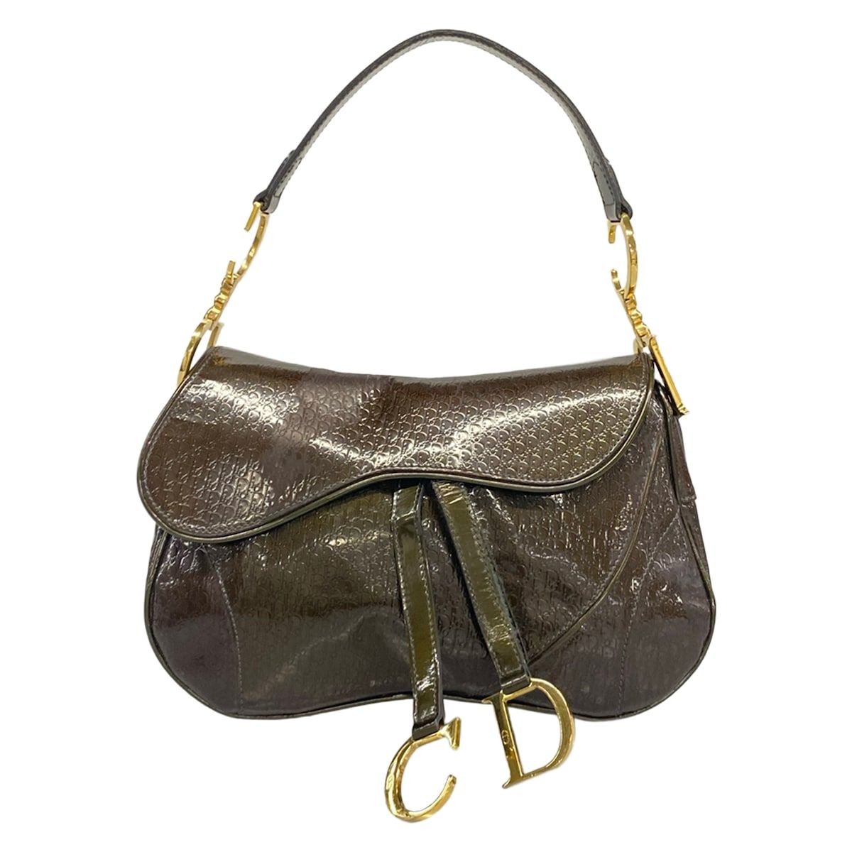 Dior Shoulder Bag Double Dark Brown Leather