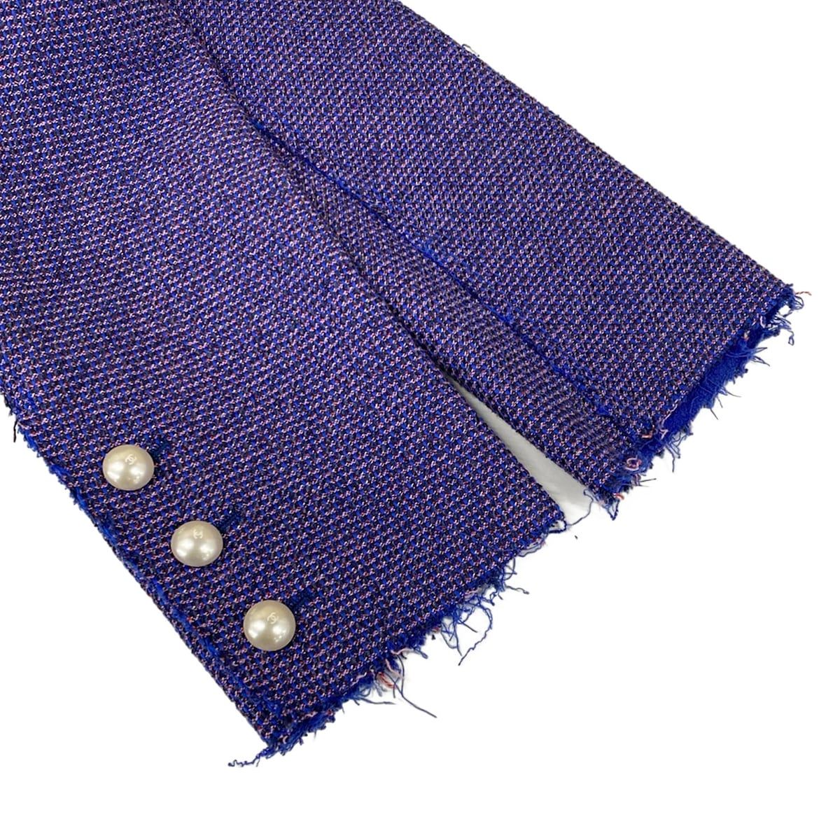 Chanel Jacket 36 S Blue Pink Black Pearl Tweed Cotton — view 5