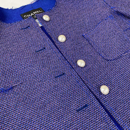 Chanel Jacket 36 S Blue Pink Black Pearl Tweed Cotton — view 9