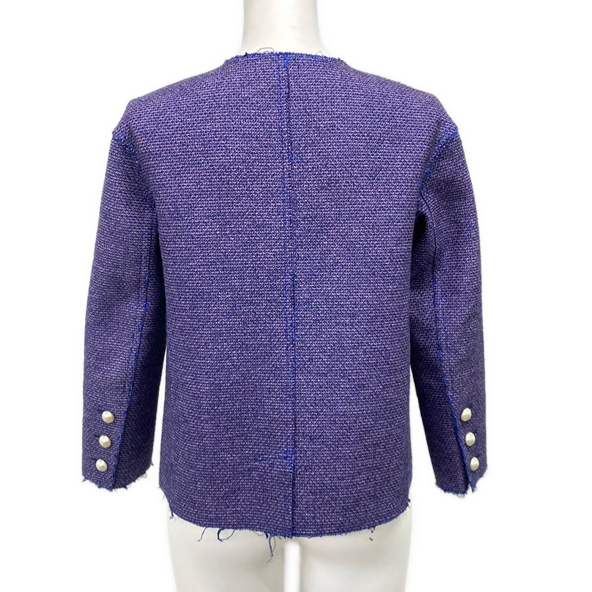 Chanel Jacket 36 S Blue Pink Black Pearl Tweed Cotton — view 2